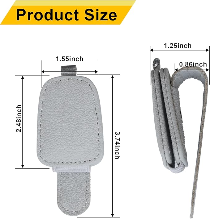 Yuoyar Sunglass Holder for Car, Magnetic Leather Sunglasses Holder and Ticket Card Clip, Car Visor Accessories, 2 Packs (Silver Grey)