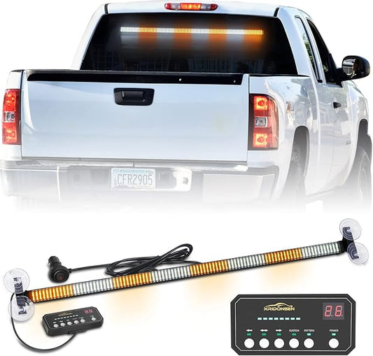 XRIDONSEN 35 inch Traffic Advisor Light Bar 144 LED Amber White Emergency Warning Flashing Safety Interior Windshield strobe lights w/Directional Arrow for Construction Vehicles Snow plow Trucks