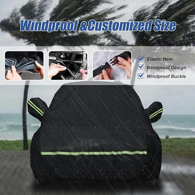 Waterproof Car Covers for 2021-2023 Hyundai Santa Cruz (Black) 210T Custom Outdoor Storm Hood