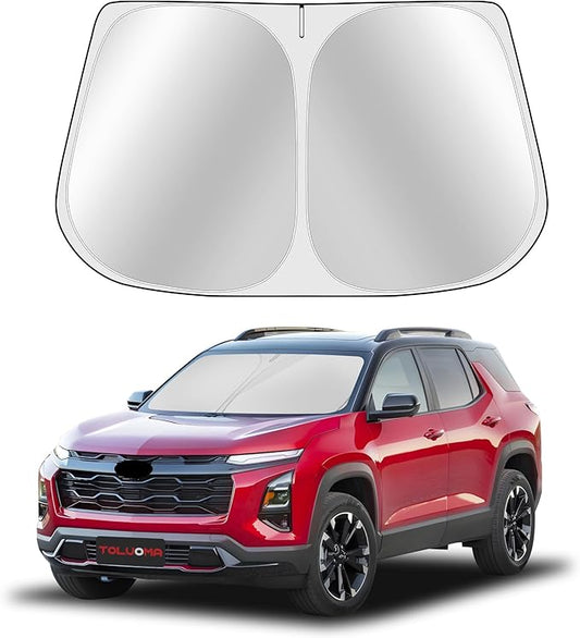 Custom Fit Windshield Sun Shade for Chevy Equinox 2025 - Full Coverage, 210T Reflective Fabric, Double-Layer Design - Blocks 99% UV Rays, Keeps Car Cool, Easy to Install and Store