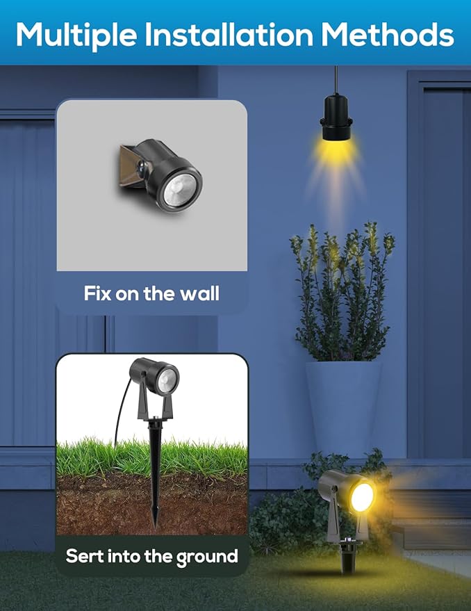 Zyan Solar Landscape Spotlights Outdoor, Auto On/Off, 3 Monocrystalline Panels & USB-C Powered 16200mAh Dusk to Dawn Lighting IP65 Waterproof Warm White LED Spot Lights for Yard Pathway Trees 12 Pack