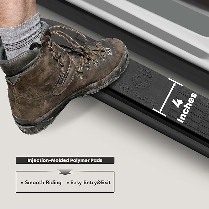 YHTAUTO 4 Inch Running Boards Side Steps Compatible with Nissan Frontier 2005-2024, Crew Cab, Oval Straight Carbon Steel Black Powder, Truck Cab Side Step Rails Off-Road Exterior Accessories, Set of 2