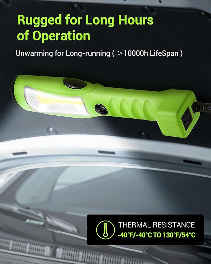 EDISHINE 2000LM LED Work Light, 15ft Underhood Work Light, Dimmable COB LED Trouble Light with Cord 16 Gauge SJTW, Strong Magnet, Swivel Hook for Mechanic, Garage, Workshop, Car Repair, ETL Listed