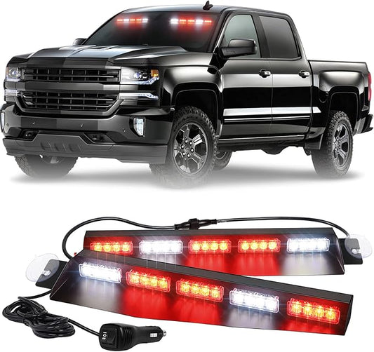 XRIDONSEN 34 inch Emergency Visor Lights 40 LED Red White Strobe Lights Interior Windshield Warning Flashing for Volunteer Firefighter Vehicles Trucks