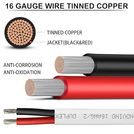 16 Gauge Marine Wire,15ft 16 AWG 16/2 Duplex Marine Grade Wire Tinned Copper Boat Electrical Cable for Automotive Boat Speakers RV Solar Outdoor