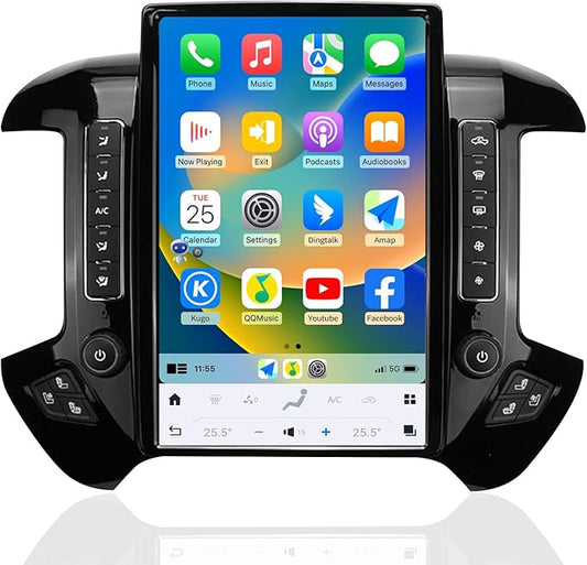 Car Radio for GMC Sierra Chevrolet Silverado 2014-2019 Stereo Radio Replacement Upgraded 8+128G 14.4 Inches 2K Screen Tesla Style Carplay Android Auto GPS Navigation OEM 8 & 4.2 Inch (Black)