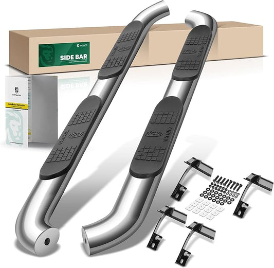 YHTAUTO 4 Inch Running Boards Side Steps Fit Ford F-150 2015-2024, F-250/F-350 Super Duty 2017-2024, Extended/Super Cab, Oval Bent Ends Stainless Steel Polished Chrome, Truck Cab Side Step Rails