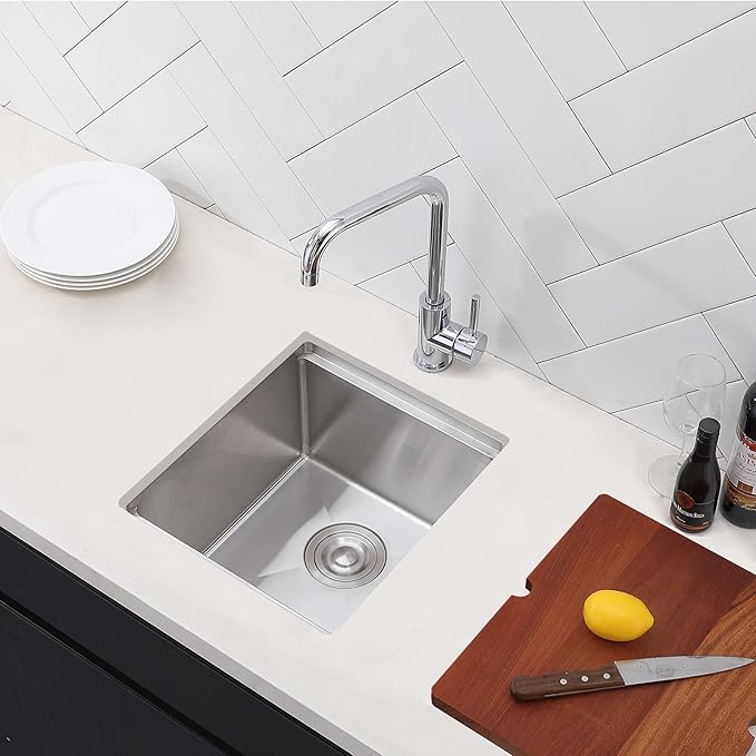 15x17 Inch Undermount Bar Sink,15 Inch Top mount Small Kitchen Stainless Steel Rectangular 16 Gauge Single Bowl Prep Wet RV Sink Workstation with Strainer Drain