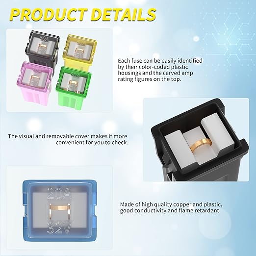 Joinfworld 36 Pcs Jcase Fuse Automotive Tall/Standard and Low Profile Jcase Box Shaped Fuses Assortment Kit (20A, 30A, 40A, 50A, 60A, 80A) for Ford Chevy/GM Nissan and Toyota Pickup Trucks Cars SUVs