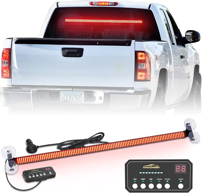 XRIDONSEN 35 inch Traffic Advisor Light Bar 144 LED Red Emergency Warning Flashing Safety Interior Windshield strobe Lights w/Directional Arrow for Law Enforcement Police Firefighter Vehicles Trucks