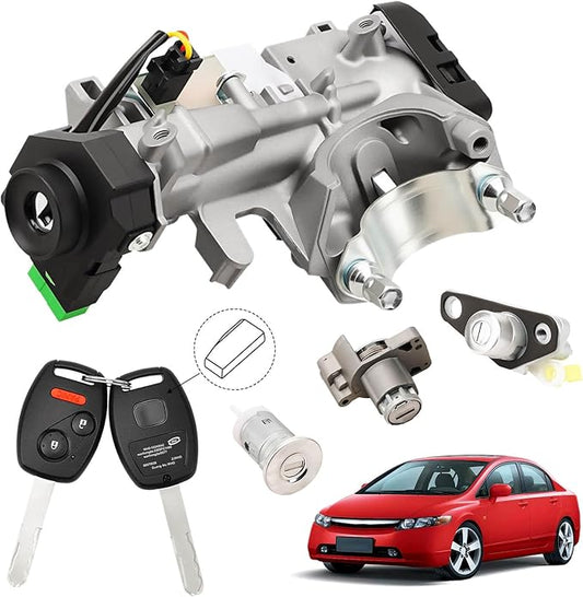 RAMATA 06350-SAA-G30-A Ignition Switch Lock Cylinder with Key (with Blank Chip) Compatible with 2006 2007 2008 Honda Civic, Replace # 06350-SAA-G30-A (Ignition Chip: 46,Frequency: 313.8Hz)