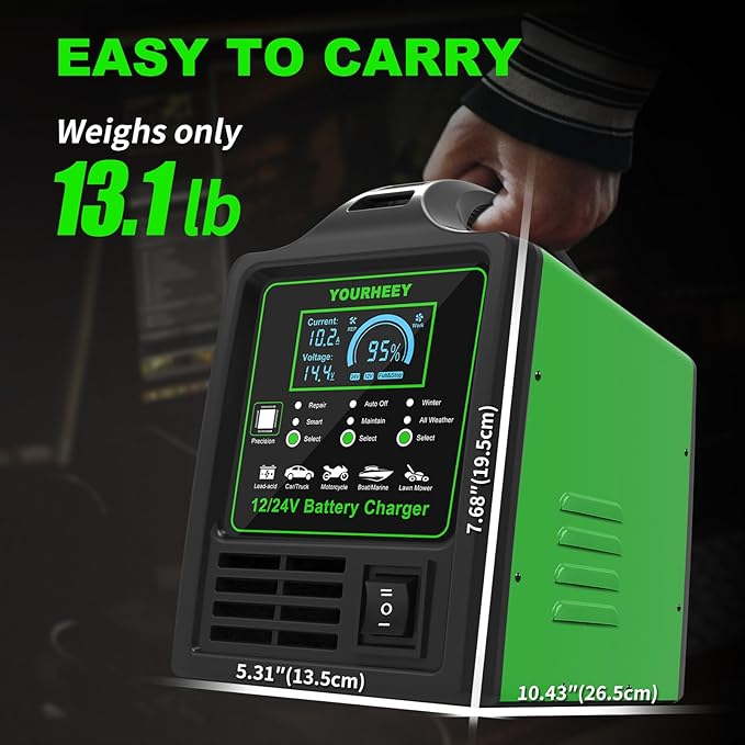 12V/24V Heavy Duty Car Battery Charger, 0-15A Smart Trickle Charger Automatic Battery Maintainer Desulfator with Auto Shutoffs, Repair & Winter Mode, Fast/Slow Rates for Boat, Motorcycle, Lawn Mower