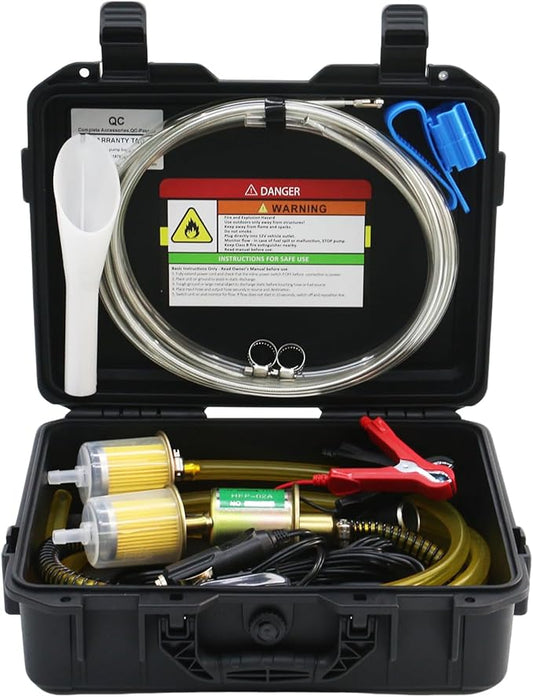 12V Electric Fuel Transfer Pump Set with 30 Gallons/H, Portable Gasoline Transfer Pump Kit with dual power cords/Fuel Pipe/Pulley Lead Pipe & Carrying Case Fit for Vehicles,Boats,Equipment (12V-Set)