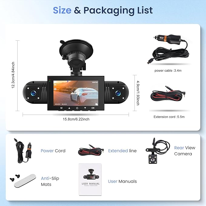 4 Channel Dash Cam 360° View, 1080P Front and Rear Inside, Left Right Dash Camera for Cars, 8 IR Lamps Night Vision, 4/7 Recording Parking Mode Monitor Rimoody