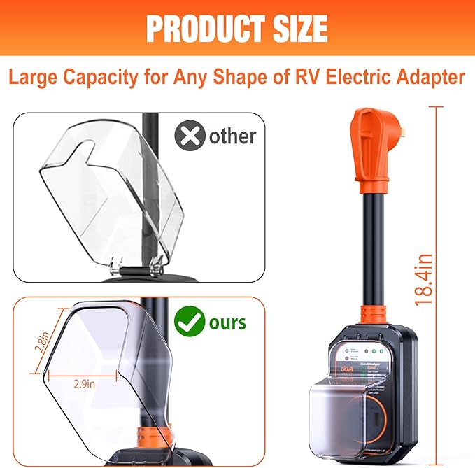 GEARGO RV Surge Protectors 50 Amp Waterproof, [2025 New Upgraded] RV Circuit Analyzer, Full Protection RV Adapter Plug for Camper(Orange)