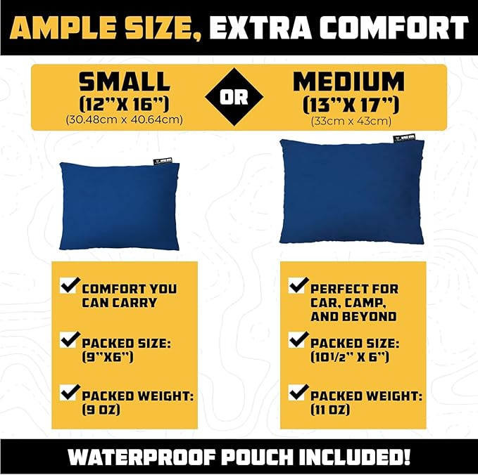 Wise Owl Outfitters Camping Pillow – Memory Foam Travel Pillow for Airplane Sleeping, Hiking, Backpacking & Outdoor Use - Small & Portable for Adults, Car, Camp & Tent