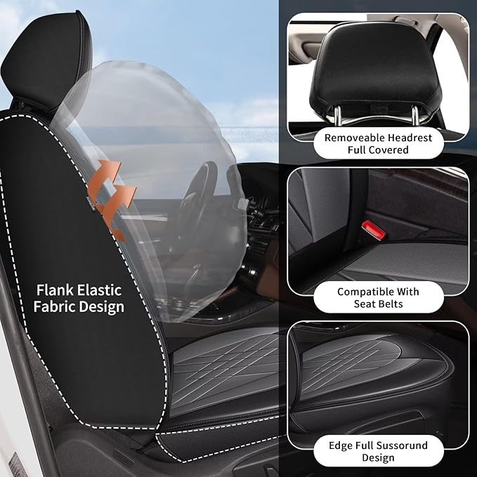 YORKNEIC Leather Seat Covers for Jeep Compass 2012-2025 2026: Waterproof Car Seat Covers Front Set Stylish Automotive Seat Protectors (2 Front Set, Black&Gray)