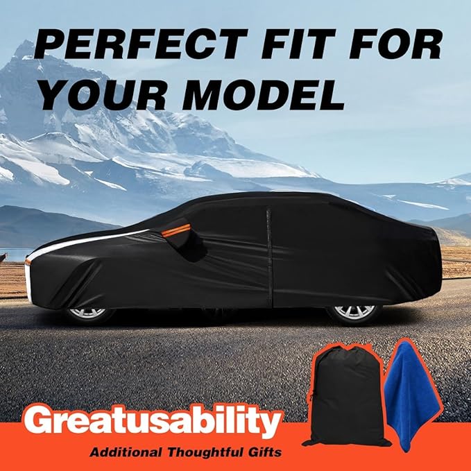 12-Layer Custom Fit Car Cover for Tesla Model S (2012-2026), Upgraded Waterproof All-Weather Full Exterior Cover with Door Zipper and Charging Port, for Snow Rain Dust and Sun UV Protection-Black.