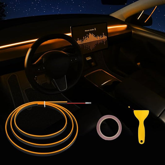 Acrylic Interior Car LED Strip Light with 6mm Sewing Edge - 43.3 inches Ambient Lighting Kits, Neon LED Strip Light(110CM/43.3IN, Orange)