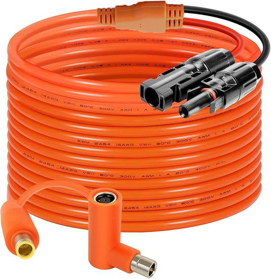 Solar Connector to DC 8mm Adapter Cable 25FT, 12AWG + 14AWG Tinned Copper Wire with DC7909 to DC8020 Adapter, Heavy Duty Charging Cable for Portable Power Station, RV, Outdoor Camping