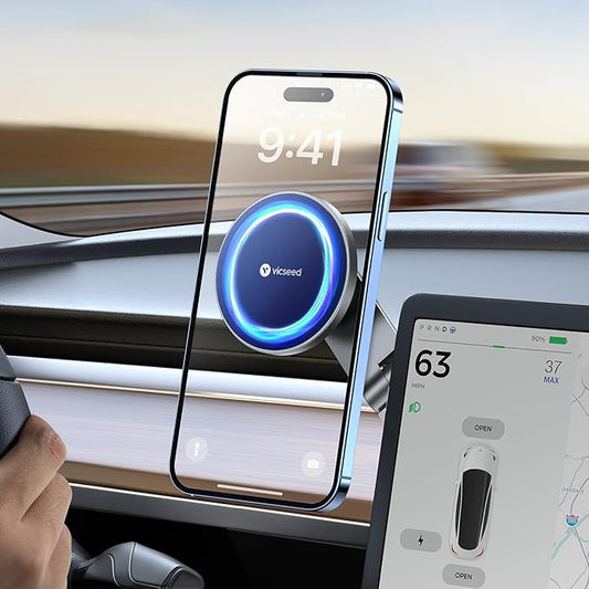 VICSEED Tesla Phone Mount【Strongest Magnet Power】 Foldable Hidden Tesla Phone Holder Fit for All Phones, Tesla Model 3/Y/Cybertruck Accessories, Tesla Model 3 Model Y for MagSafe Car Mount - Blue