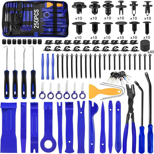 Trim Removal Tool Kit 250Pcs Car Removal Tool Kit Pry Tool Set Auto Clip Pliers Panel Door Radio Dash Window Bumper Adhesive Cable Clips Retainer Clip Set Terminal Removal Tool Set Fastener Remover