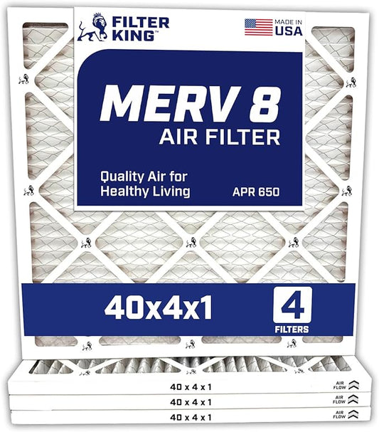Filter King 40x4x1 Air Filter | 4-PACK | MERV 8 HVAC Pleated A/C Furnace Filters | MADE IN USA | Actual Size: 40 x 4 x .75"