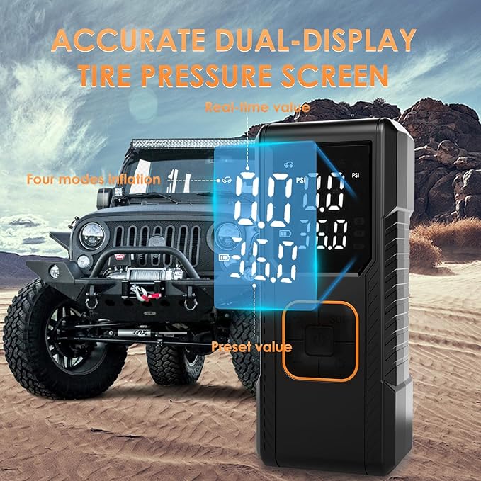 Tire Inflator Portable Air Compressor, 150PSI Cordless/12V DC Air Pump for Car Tires with Pressure Gauge, Auto Shut-Off, LED Light, 4X Faster Tire Inflator Bike Pump for Car, Motorcycle, Bike, Ball