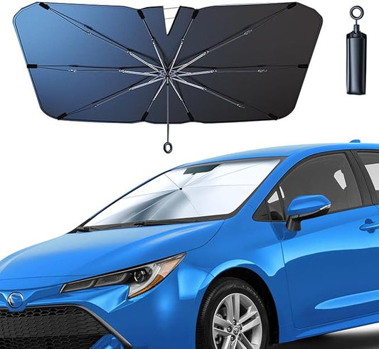 JDDRY Car Front Windshield Sun Shade with Pull Cord, Umbrella Sun Shade for Windshield, 2024 Sun Shades Cover for Small Car/Sedan/Compact SUV (140x74cm)