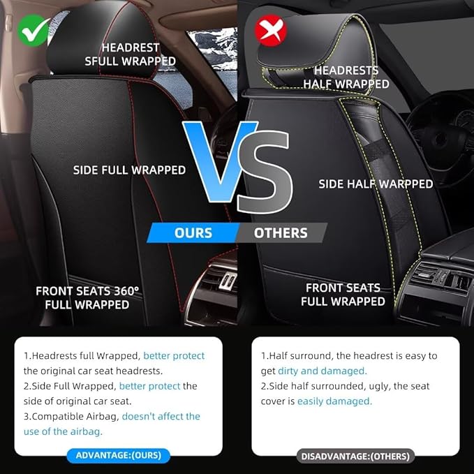 YORKNEIC Car Seat Covers Front Set fit for Jeep Gladiator 2020-2025 2026, Leather Car Seat Covers Waterproof Easy Install Anti-Slip Protection (2 Front Set, Black&Gray)