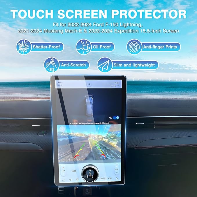 [Upgrade] Karltys 2 Pack Screen Protector[No Glare & Fingerprint] for 2021-2025 Mustang Mach-E/2022-2025 Ford F-150 Lightning and 2022-2024 Ford Expedition 15.5-Inch Touchscreen, Navigation Display Tempered Glass Anti Glare