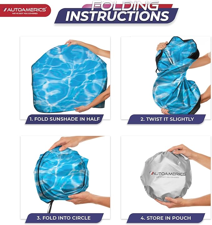 1-Piece Windshield Sun Shade - Foldable Car Front Window Sunshade for Cars SUV Truck Heat Blocker Visor Protector Blocks Max UV Rays and Keeps Your Vehicle Cool (X-Large = 66 x 36 inches, Water)