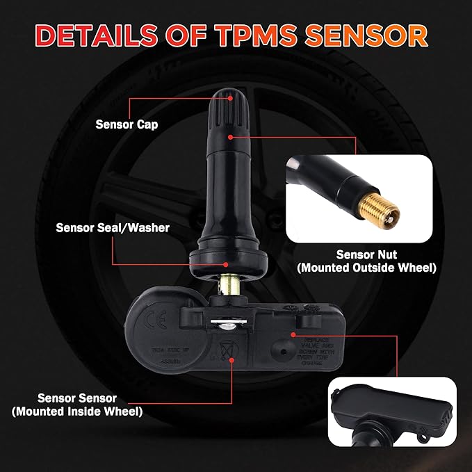 Set of 4 TPMS Tire Pressure Monitoring System Sensor 433MHz Compatible with Jeep Wrangler JK Dodge Ram Charger Replacement for 56029398AB 68142397AA 68241067AA 68241067AB