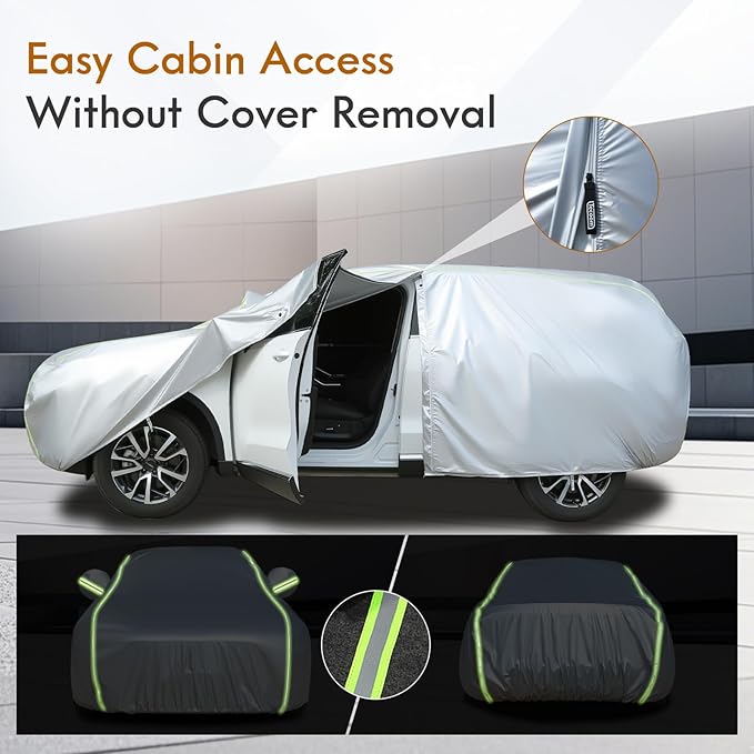 Tecoom SUV Car Cover Waterproof All Weather, Outdoor & Indoor Full Exterior Windproof UV Sun Rain Snow Hail Protection Covers with Zipper Door & Lock, Fit for SUV 216-230 Inches