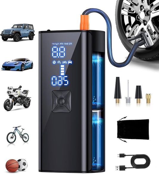 Tire Inflator Portable Air Compressor, 2X Faster Inflation Portable Air Pump with Digital Pressure Gauge & LED Light, 150PSI Tire Pump for Car, Motorcycle, Bicycle, Ball and More