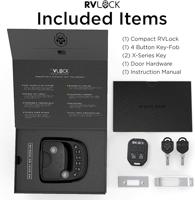 RVLOCK Compact RV Lock Keyless Entry with Remote, Secure Camper Latch Replacement, Durable RV Door Lock Replacement for Trailers with Patented Security Technology