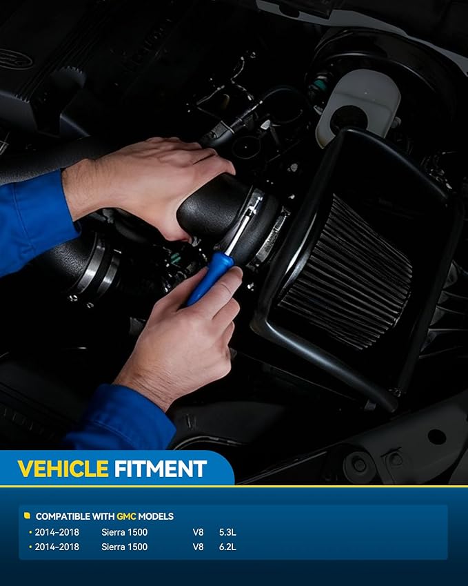 PHILTOP Air Intake Kit, Cold Air Intake Black Tube + Heat Shield for Escalade/Escalade ESV/Yukon/Yukon XL 2015-2018 V8 6.2L, Sierra 1500/Silverado 1500 2014-2018 V8 5.3L/6.2L, Suburban, Tahoe