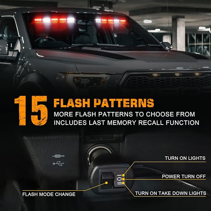 XRIDONSEN 34 inch Emergency Visor Lights 40 LED Red White Strobe Lights Interior Windshield Warning Flashing for Volunteer Firefighter Vehicles Trucks