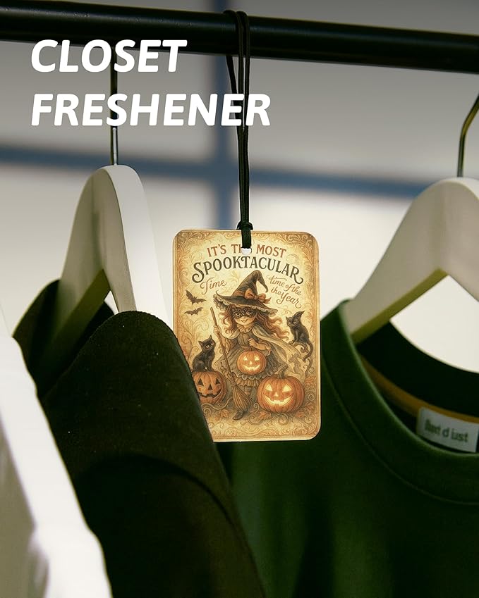 Vintage Witchy Halloween Car Air Freshener 4 Pcs, Spooky Pumpkin Scarecrow Black Cat Witch Hanging Air Freshener for Cars Closet Drawer Books, Halloween Car Accessories Mirror Decor for Women