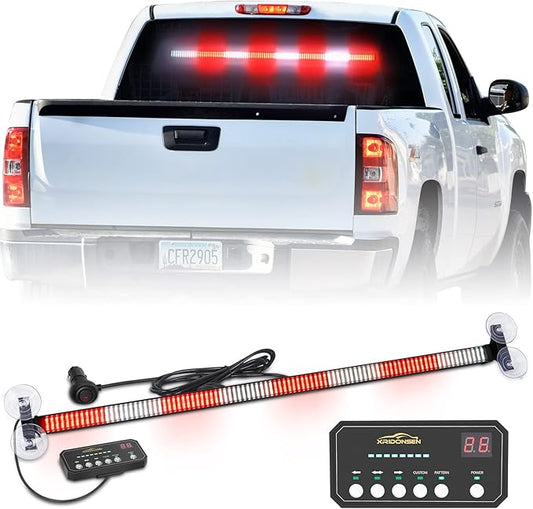 XRIDONSEN 35 inch Traffic Advisor Firefighter Light Bar 144 LED Red White Emergency Lights Warning Flashing Safety Interior Windshield strobe lights w/Directional for Volunteer Vehicles Trucks POV