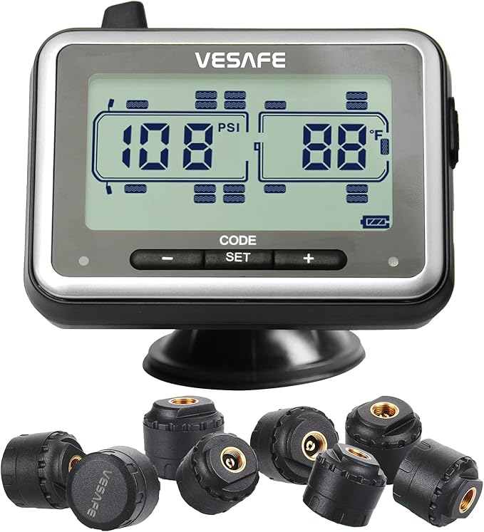 VESAFE TPMS, Wireless Tire Pressure Monitoring System for RV, Trailer, Coach, Motor Home, Fifth Wheel, with 8 Anti-Theft sensors