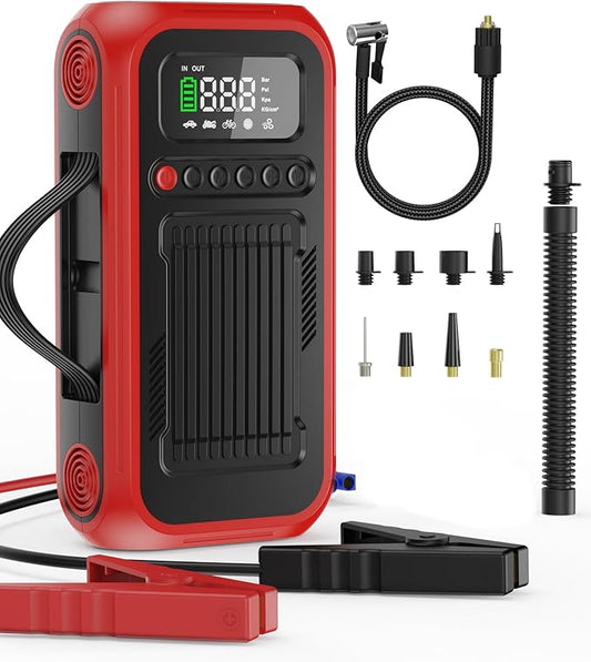 Tire Inflator Portable Air Compressor, 5X Faster 150 PSI Air Pump with Air Blower,12V Car Jump Starter, Air Compressor,Digital Tire Inflator for Car Tires, Motor,Bicycle,Balls and More