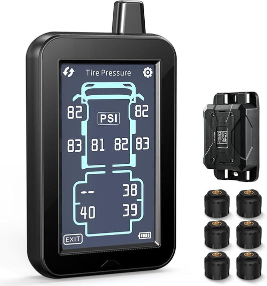 GUTA RV Tire Pressure Monitoring System, Tire Pressure Monitor System with 4.3" Touchscreen Color LCD Display, TPMS with 6 Sensors & 6 Alarm Modes, Signal Booster, 0-188PSI for RV/Trailer/5th Wheel