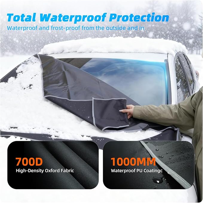 [2025 Upgraded] Windshield Cover for Ice and Snow [700D Waterproof Fabric]-Against Snow, Ice, Frost and Water, Heavy Duty Car Snow Cover, Suitable for Cars, SUVs, and Trucks - Large