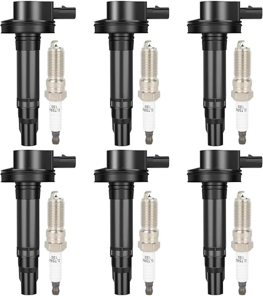 ECCPP UF553 6 ignition coils with 6 iridium Spark Plugs for ford for Lincoln Edge Flex F150 Explorer Fusion Taurus MKS MKX MKZ CX-9 3.5L 3.7L V6 2007-2017 DG-520 UF553 UF-553