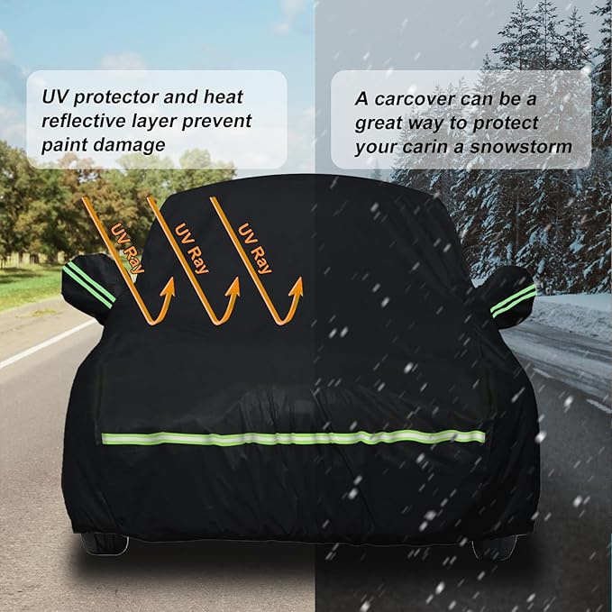 Waterproof Car Covers for 2007-2023 Chevy Suburban/GMC Yukon XL/Cadillac Escalade ESV(Black) 210T Custom 6 Layers Heavy Duty Waterproof All Weather Protection Outdoor