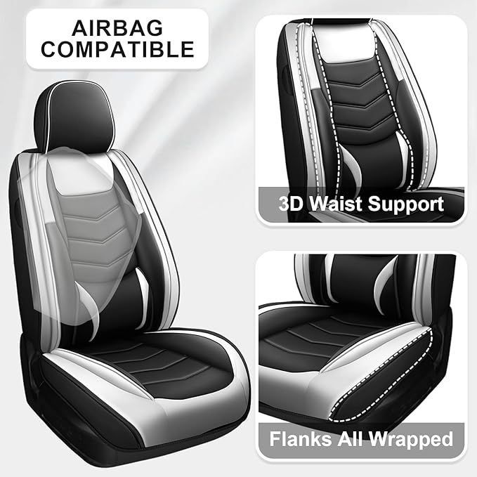 Car Seat Covers Fit for Subaru Crosstrek 2016-2024 Seasonal Safeguarding Skin Friendly Leather Fabric Seat Cover Sets of Nappa Leather High Rebound Sponge Set Protectors,2 Pcs Front,Black White