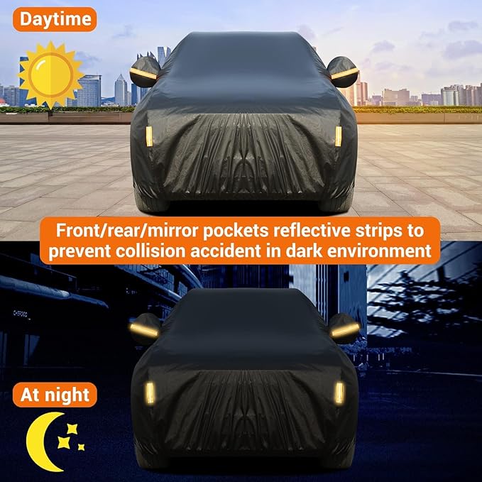 Tecoom Waterproof All Weather SUV Car Cover, Cotton Lined with Lock & Zipper Door, UV Snow Wind Dust Hail Storm Protection, Full Outdoor Cover Fit for SUV (216"–230"), Black