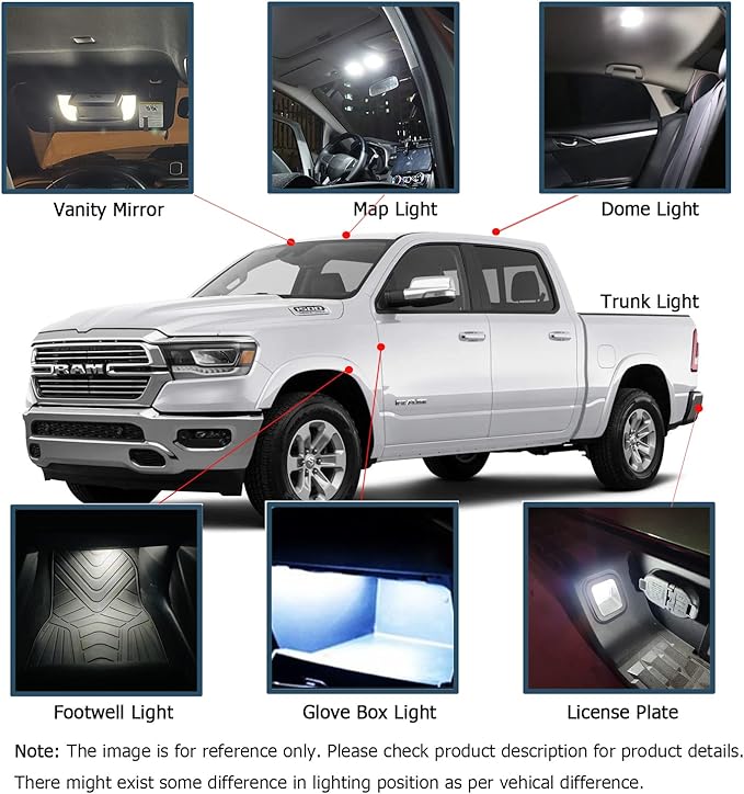 12pcs Ram Interior Led Lights Replacement for 2019 2020 2021 2022 2023 Dodge Ram 1500 2500 3500, 6000k Super Bright White Interior Led Bulbs Package + Installation Tool