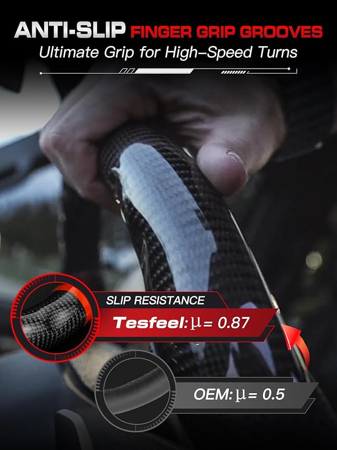 Carbon Fiber Heated Steering Wheel for F-150 Raptor 2017–2020, D-Shaped Flat-Bottom, Perforated Nappa Leather Grip, Hand-Stitched, for Raptor with Paddle Shifters Models